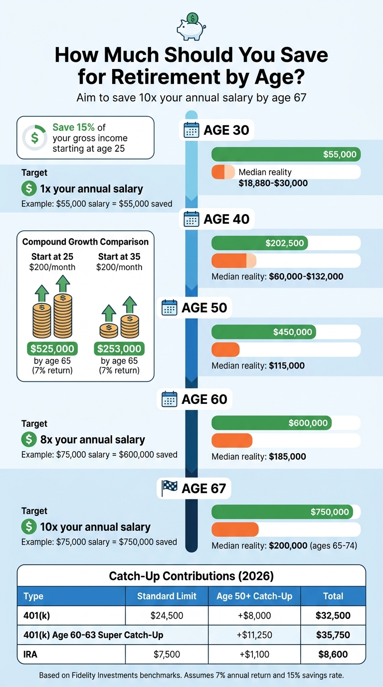 Retirement Savings Benchmarks by Age: How Much to Save from 30 to 67