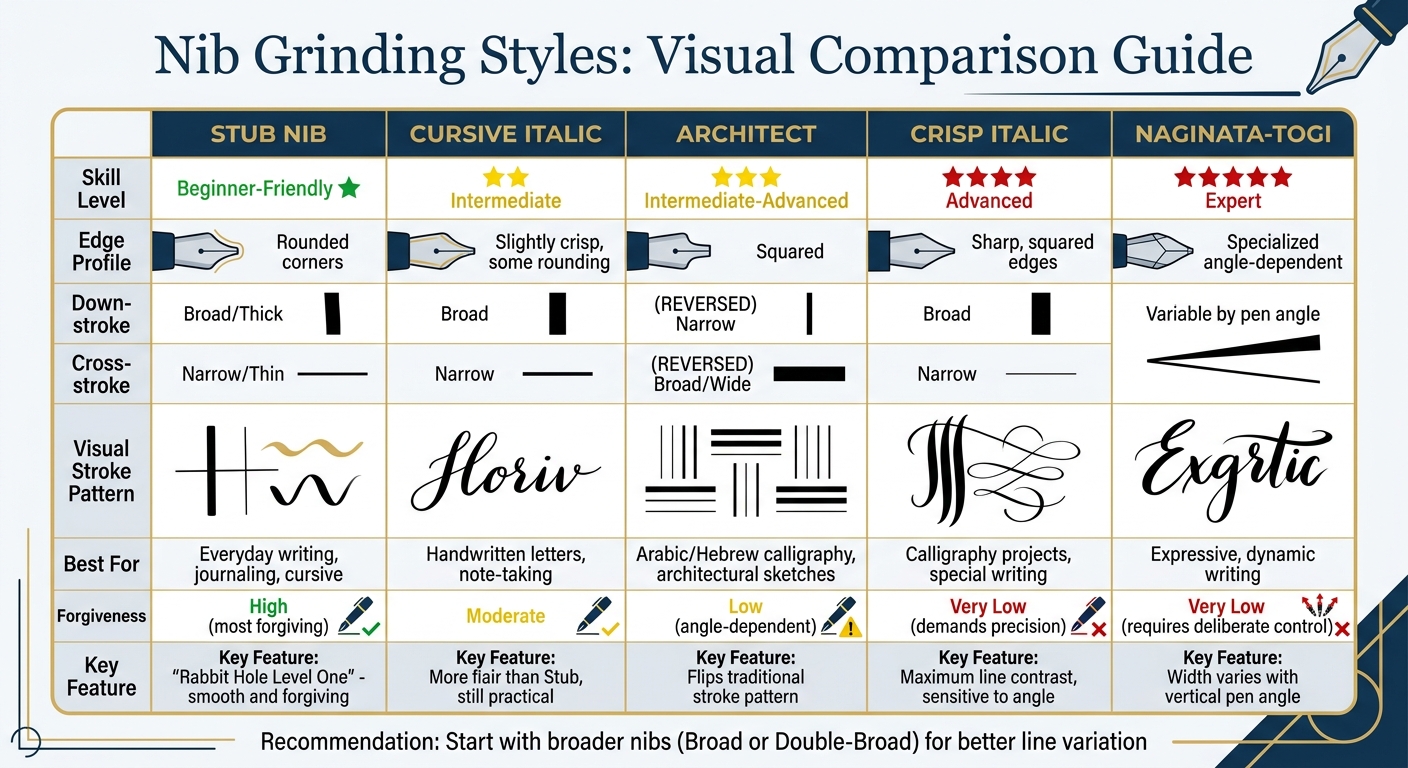 Fountain Pen Nib Grinding Styles Comparison Chart