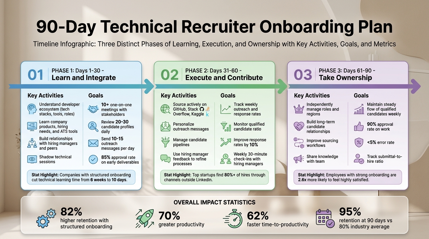 90-Day Technical Recruiter Onboarding Timeline with Key Milestones and Metrics