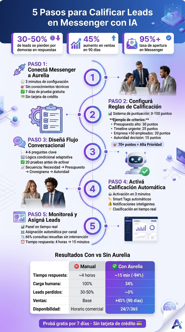 5 pasos para calificar leads en Messenger con IA - Proceso completo