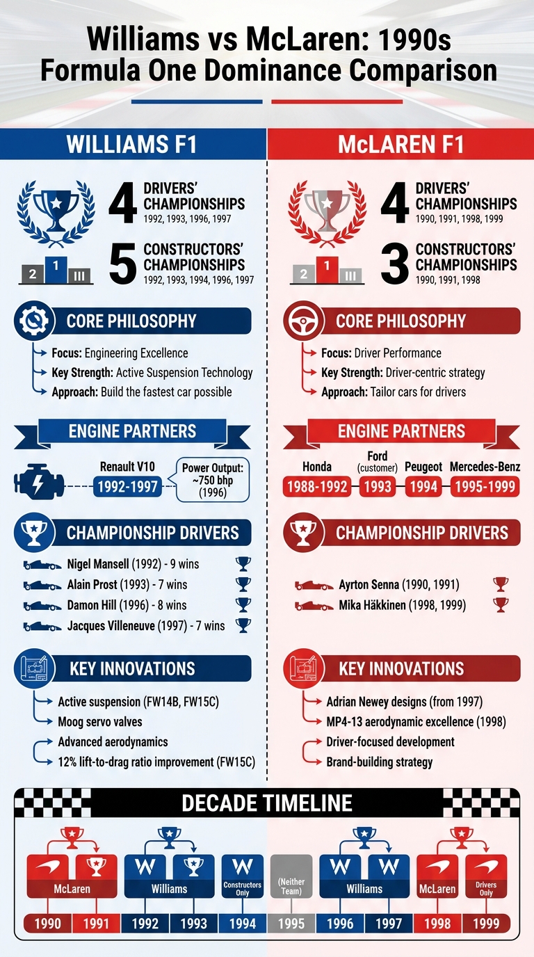 Williams vs McLaren 1990s F1 Championship Comparison
