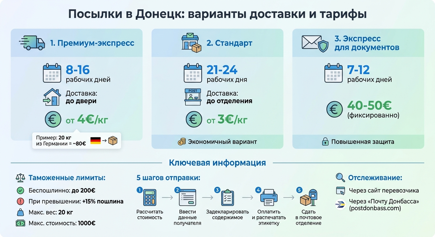 Варианты доставки посылок в Донецк: сроки, стоимость и условия