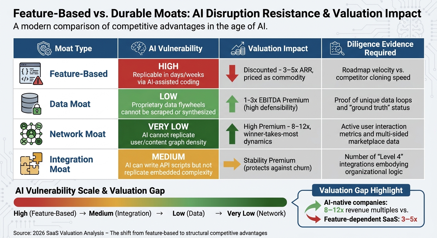 Feature-Based vs Durable Moats: AI Vulnerability and Valuation Impact in 2026