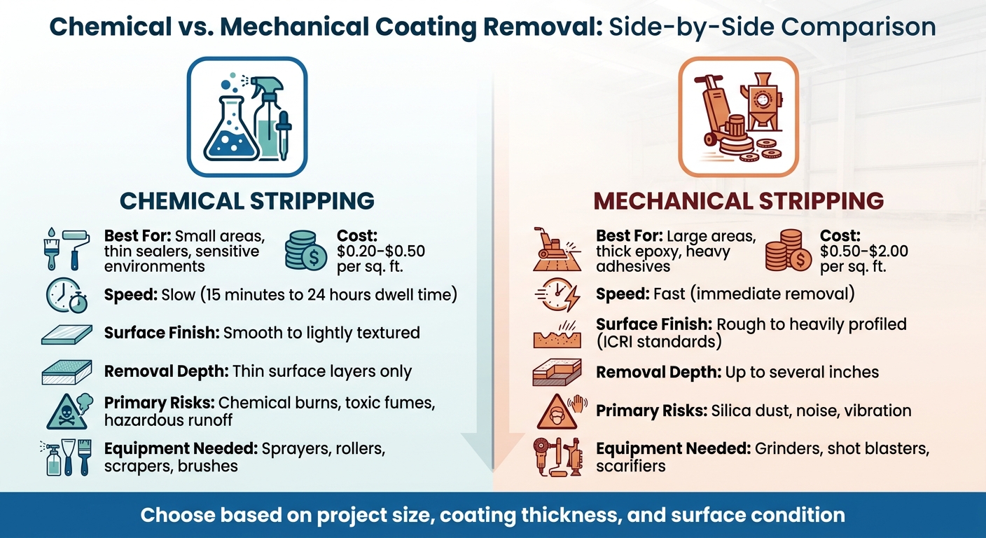 Tools For Removing Coating Residue From Concrete 5 Chemical Vs Mechanical Concrete Coating Removal Methods Comparison