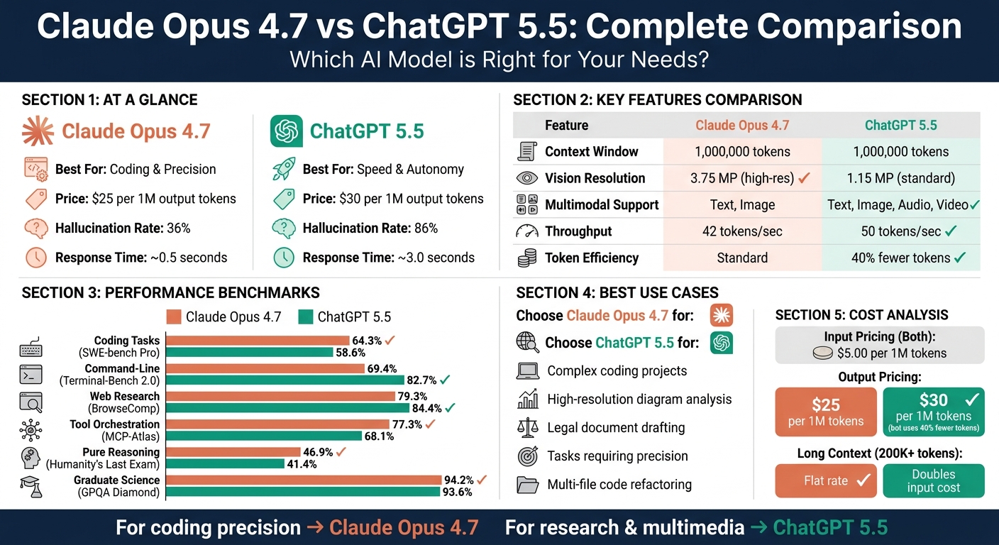Claude Opus 4.7 vs ChatGPT 5.5: Feature Comparison and Performance Benchmarks