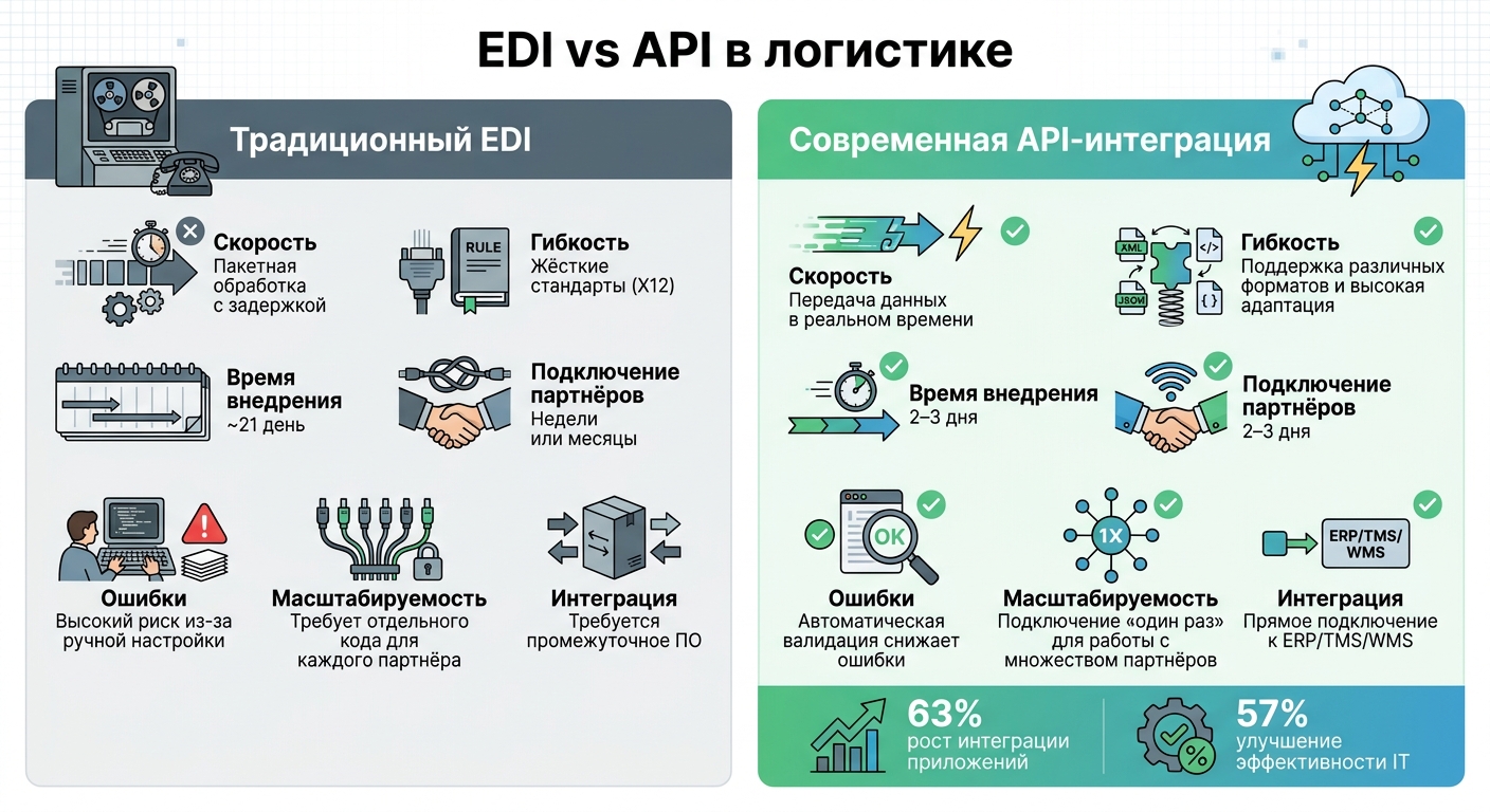 Сравнение традиционного EDI и современной API-интеграции в логистике