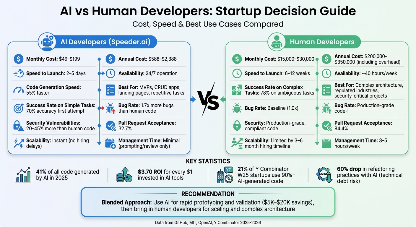 AI vs Human Developers: Cost, Speed, and Scalability Comparison for Startups