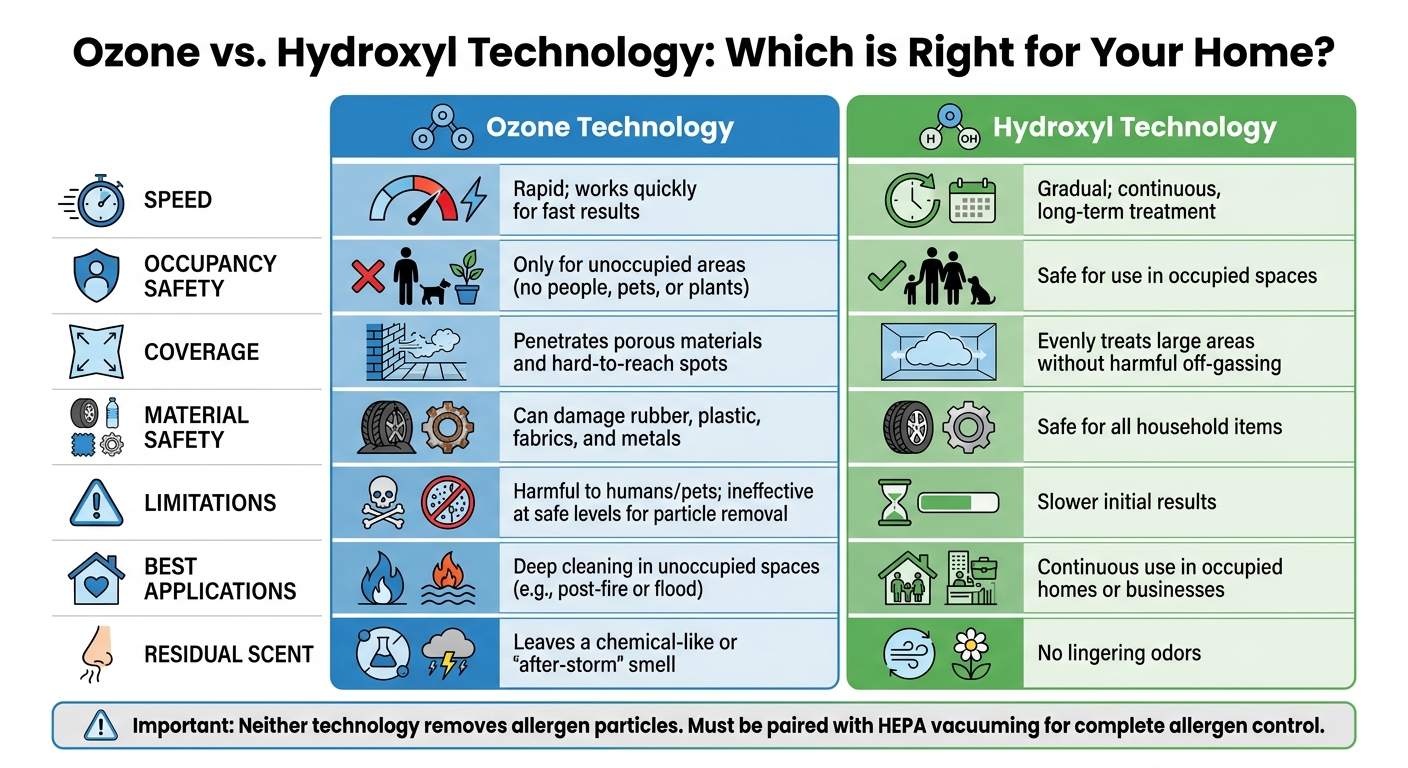 Ozone vs Hydroxyl Technology for Pet Allergen Control Comparison Chart