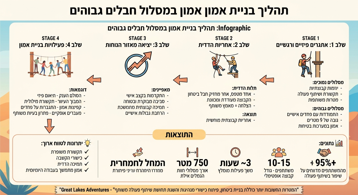 כיצד מסלול חבלים גבוהים בונה אמון בקבוצה - תהליך ב-4 שלבים