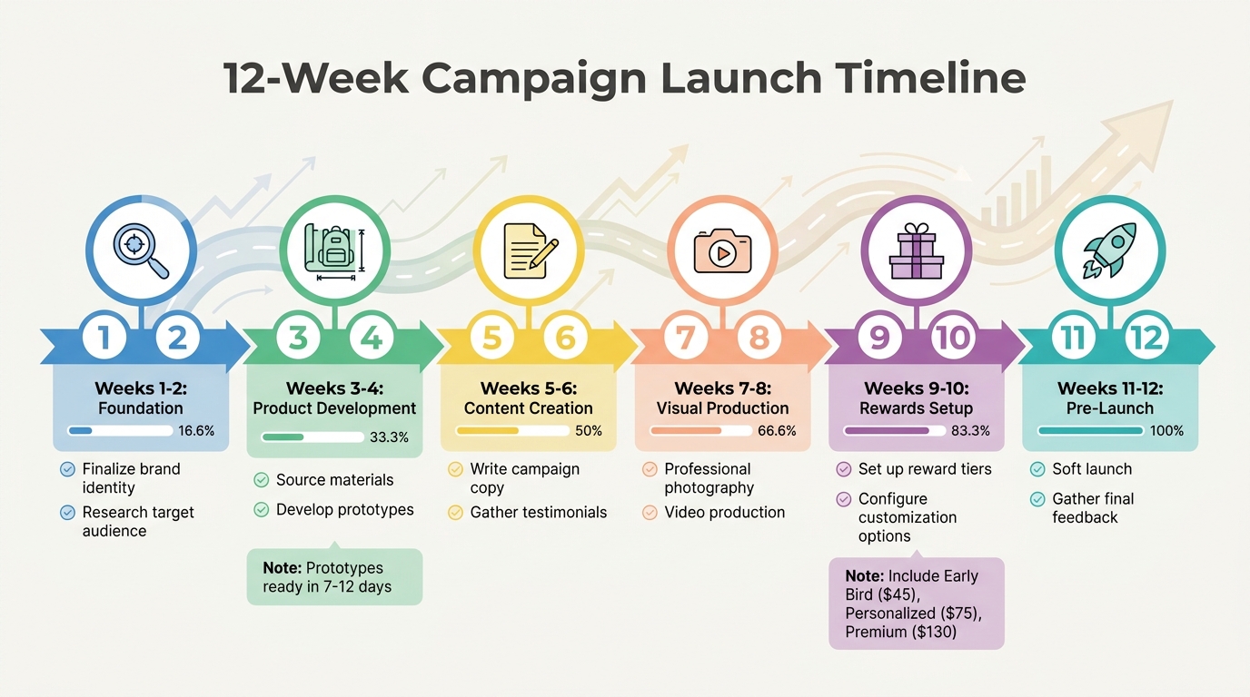 12-Week Kickstarter Bag Campaign Launch Timeline