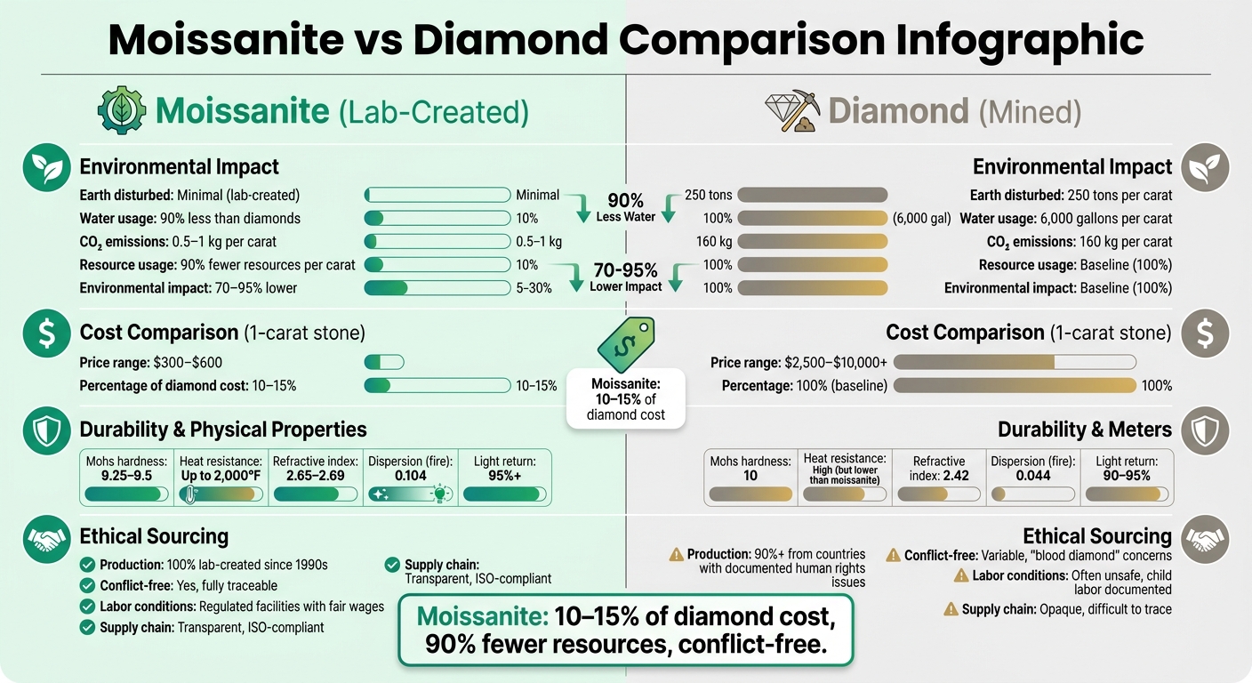 Moissanite vs Diamond: Environmental Impact, Cost, and Durability Comparison