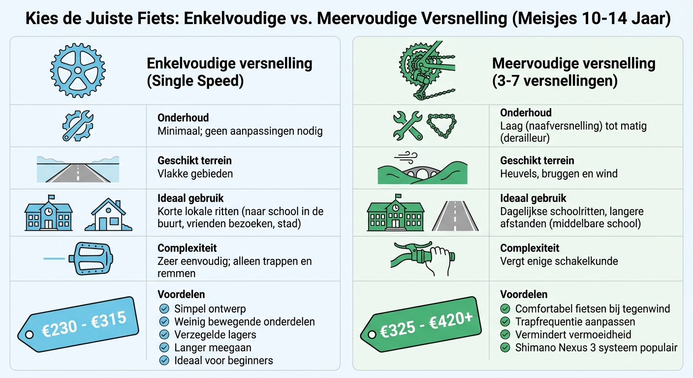 Vergelijking enkelvoudige versus meervoudige versnelling voor 26 inch meisjesfietsen