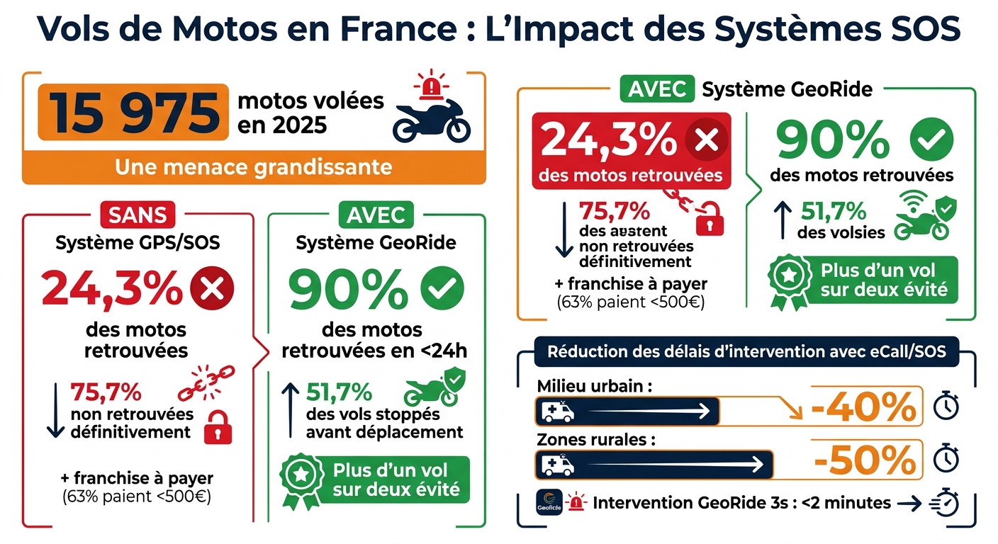Statistiques vols de motos et efficacité systèmes SOS en France