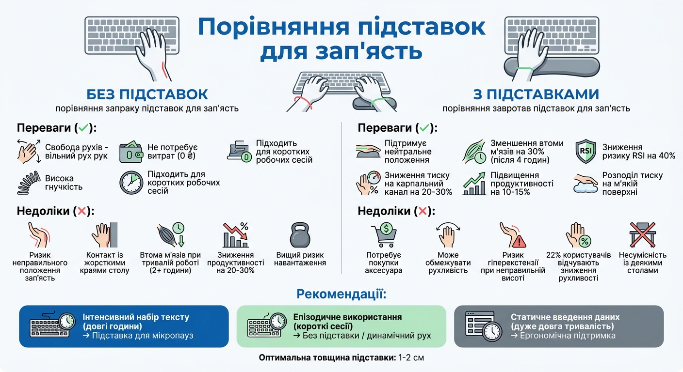 Порівняння роботи з підставками для зап'ясть та без них: переваги та недоліки
