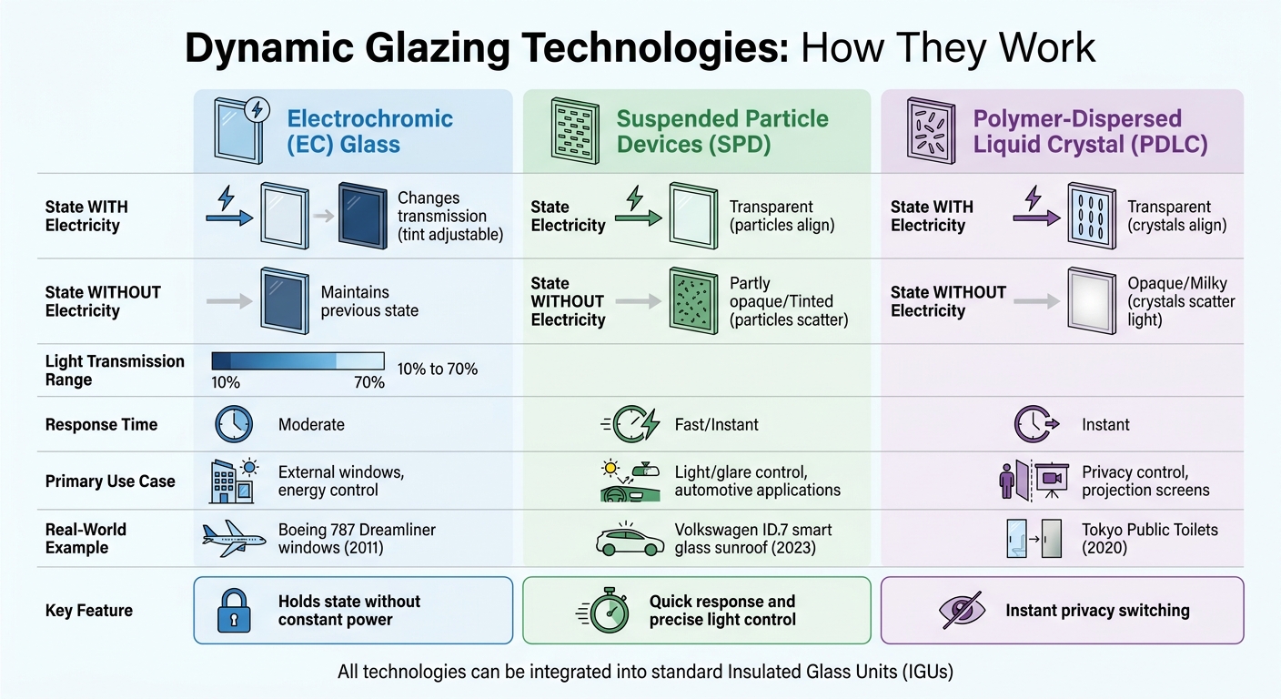 Dynamic Glazing Technologies Comparison: EC, SPD, and PDLC Glass