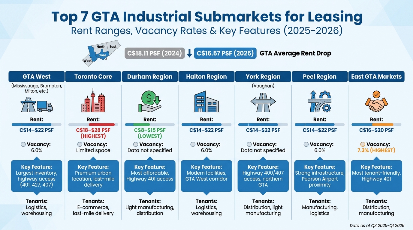 GTA Industrial Submarkets Comparison: Rent Ranges and Key Features