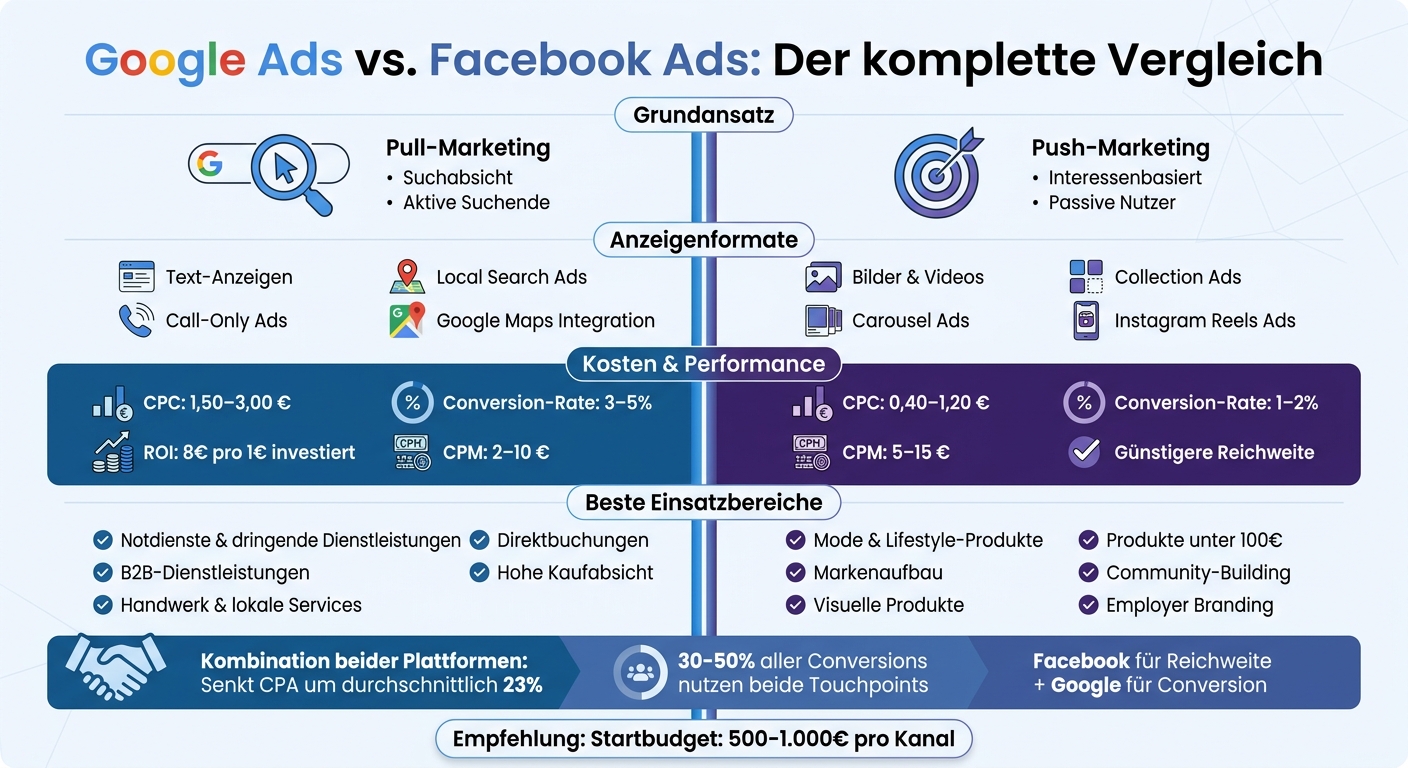 Google Ads vs Facebook Ads: Vergleich Kosten, Conversion-Raten und Einsatzbereiche