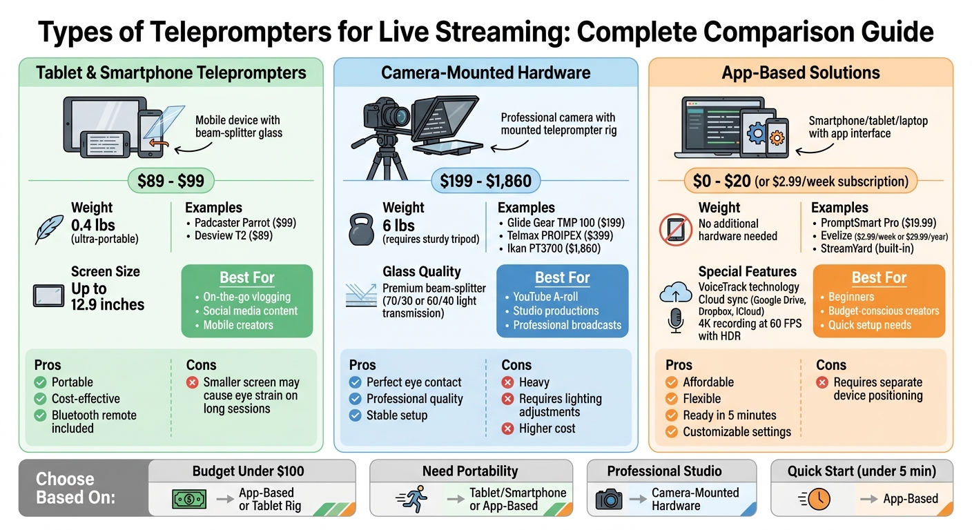 Teleprompter Types Comparison: Features, Prices & Best Use Cases