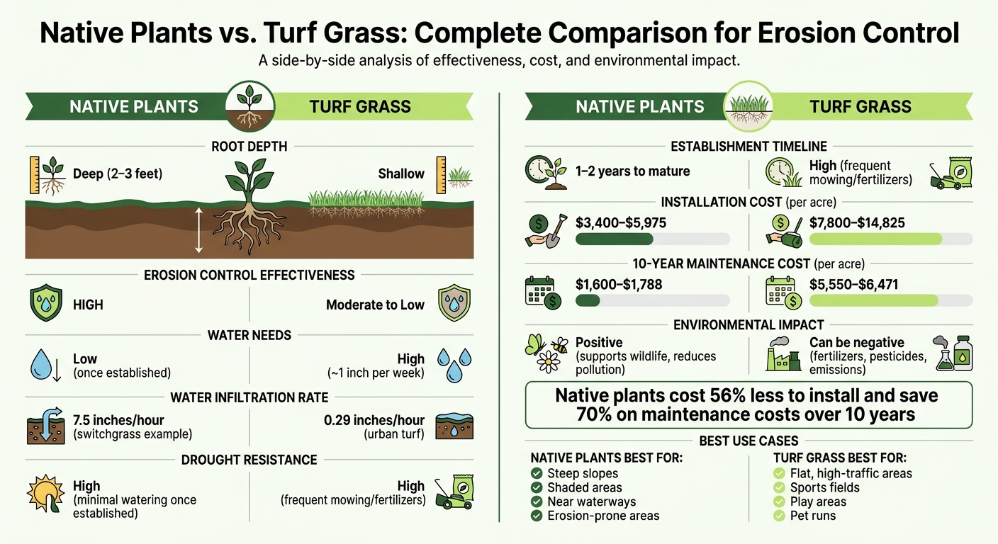 Native Plants vs Turf Grass Comparison for Erosion Control
