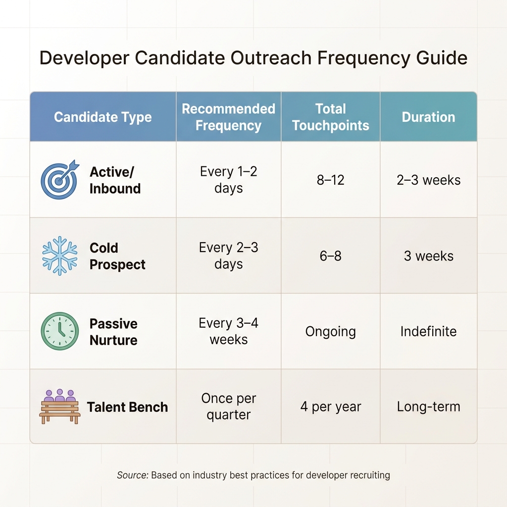 Developer Candidate Outreach Frequency Guide by Candidate Type
