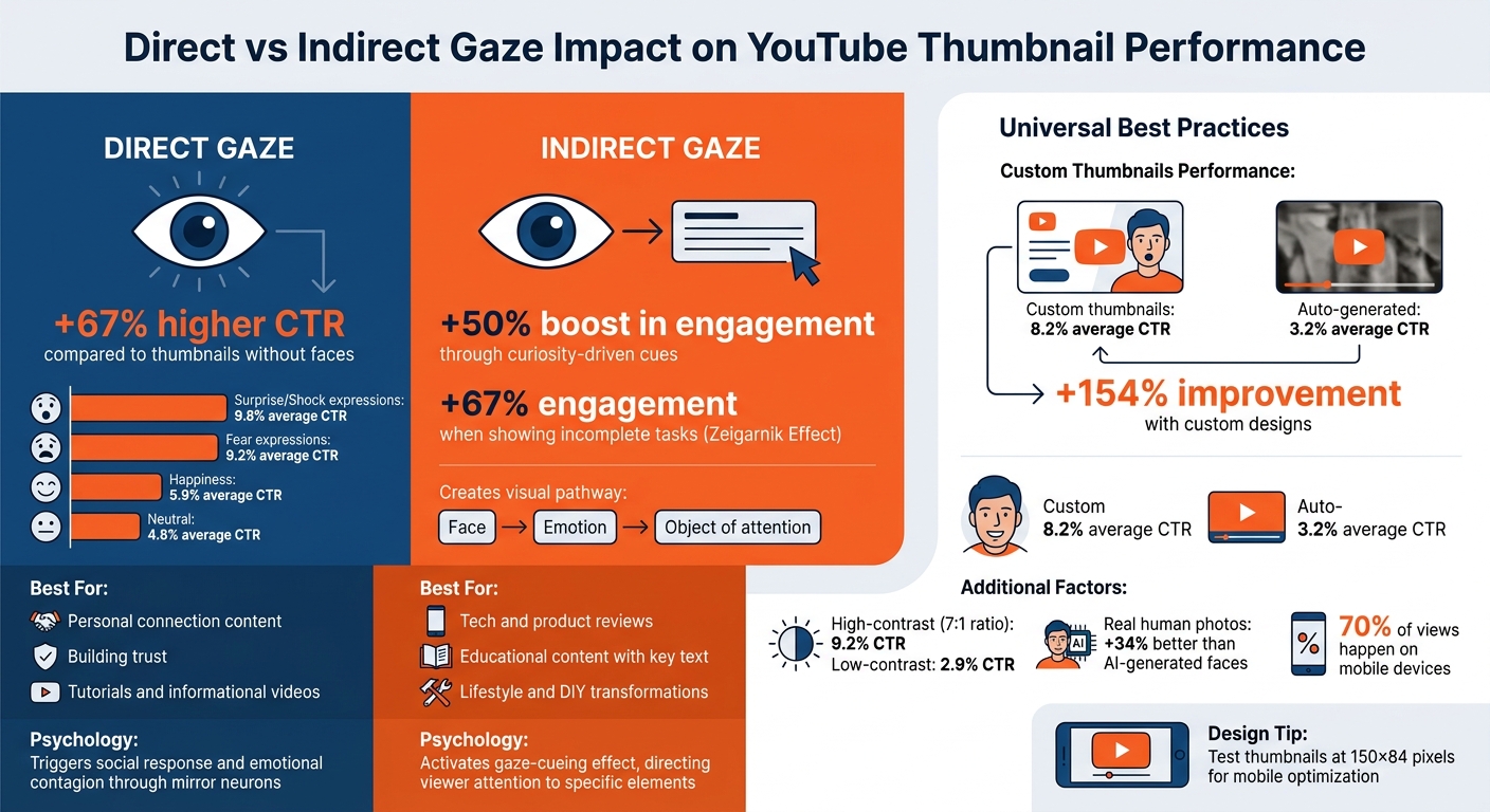 Direct vs Indirect Gaze Impact on YouTube Thumbnail CTR Performance