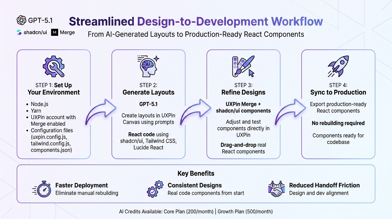 4-Step Workflow for Building UX with GPT-5.1, shadcn/ui, and UXPin Merge