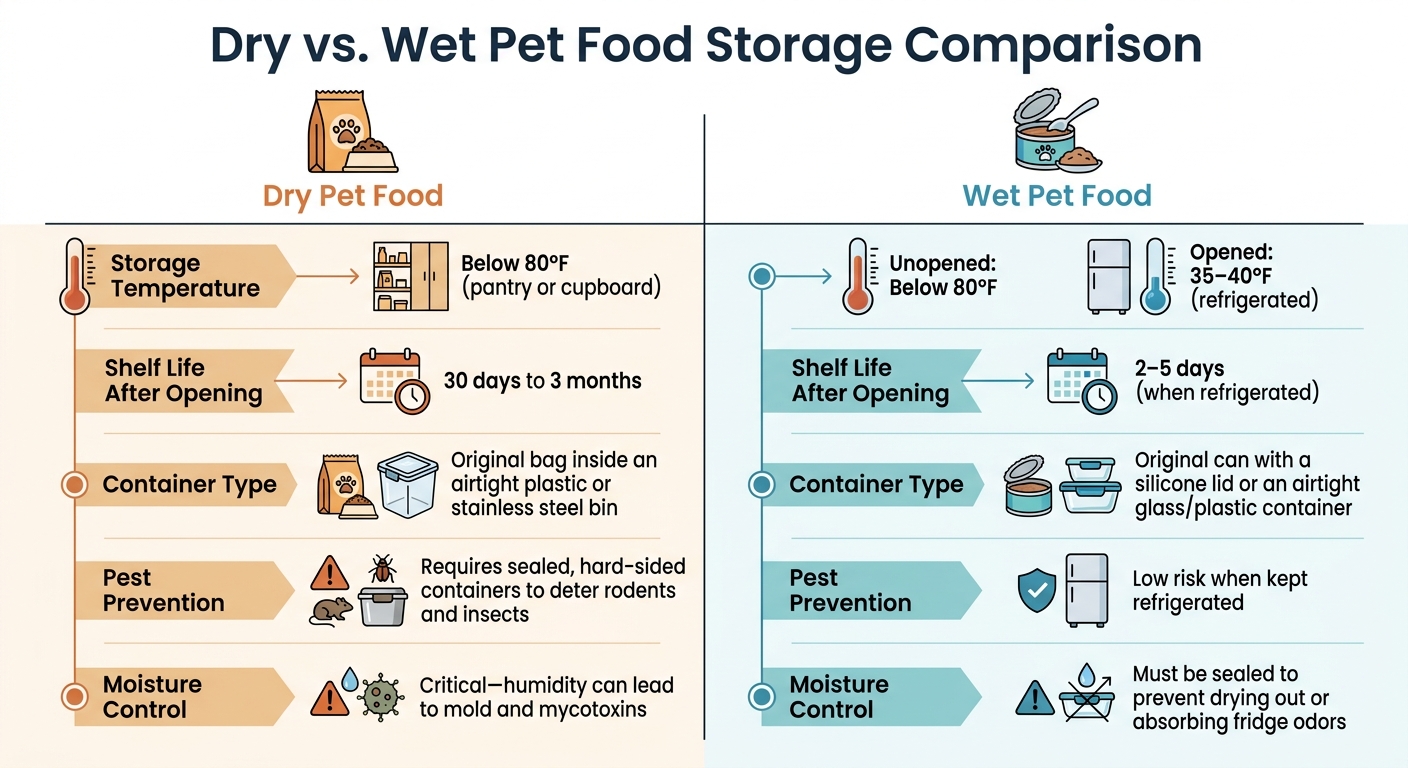 Dry vs Wet Pet Food Storage Guide: Temperature, Shelf Life, and Container Requirements