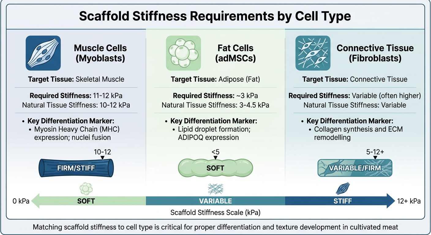 Scaffold Stiffness Requirements by Cell Type for Cultivated Meat Production