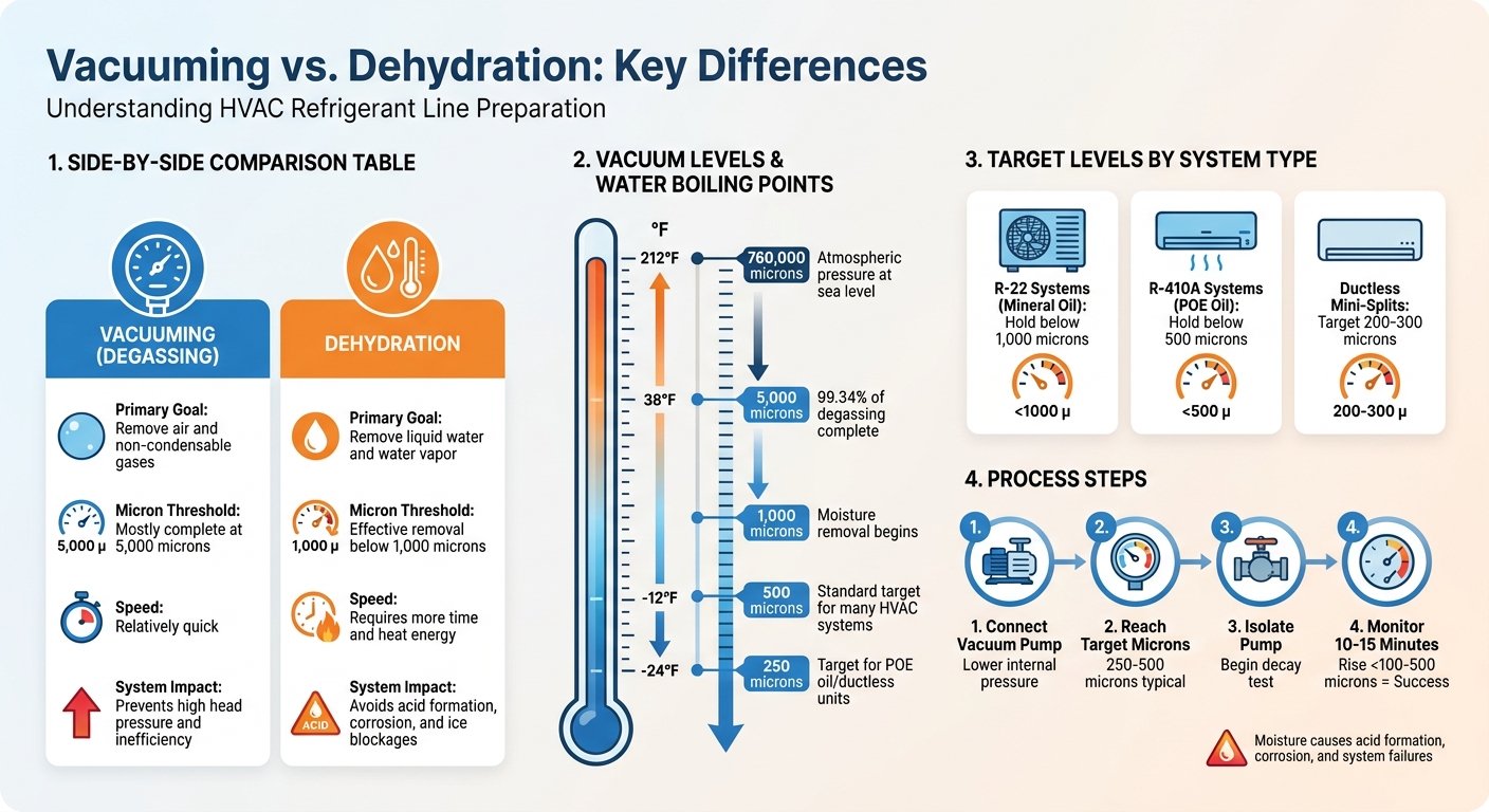 Refrigerant Line Vacuuming vs Dehydration: Process Comparison and Micron Levels