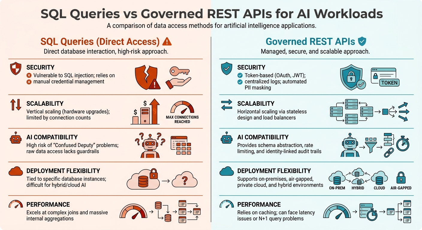 SQL Queries vs Governed REST APIs for AI Workloads Comparison