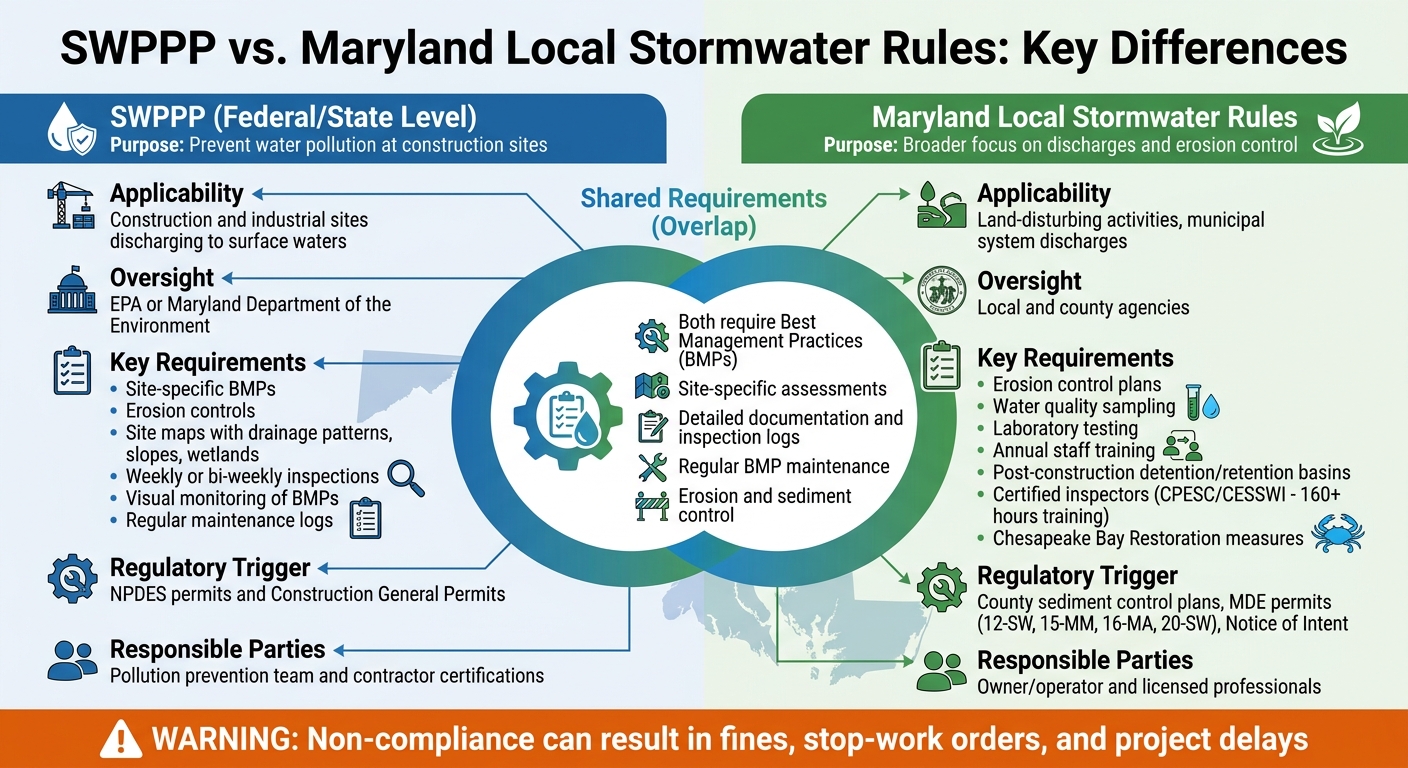 SWPPP vs Maryland Local Stormwater Rules Comparison Chart