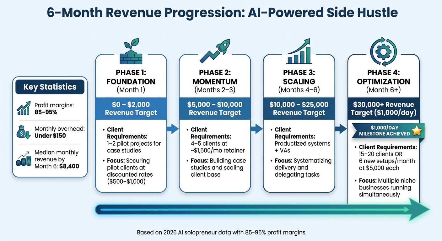 6-Month Revenue Timeline: From $0 to $1,000/Day with AI Side Hustle