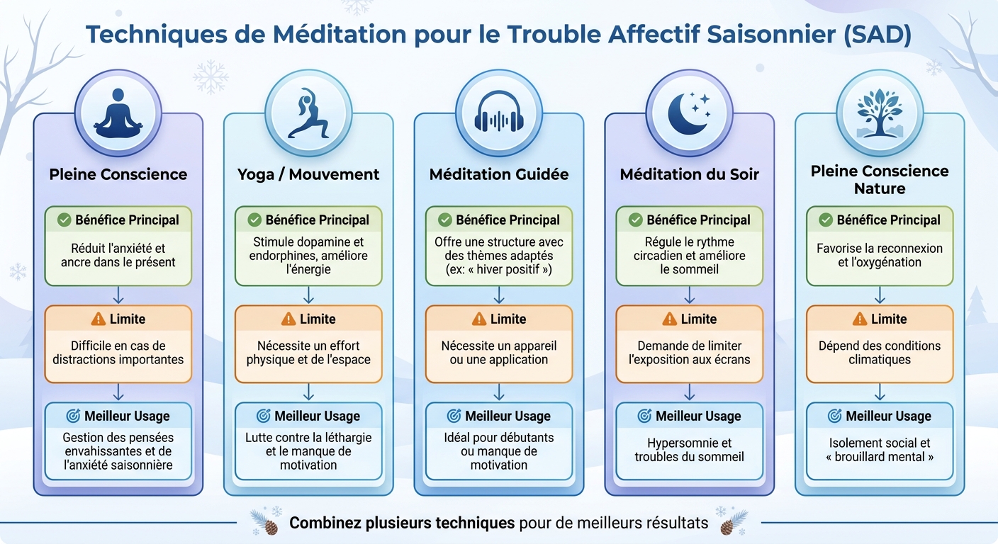 Comparaison des 5 techniques de méditation pour gérer le trouble affectif saisonnier