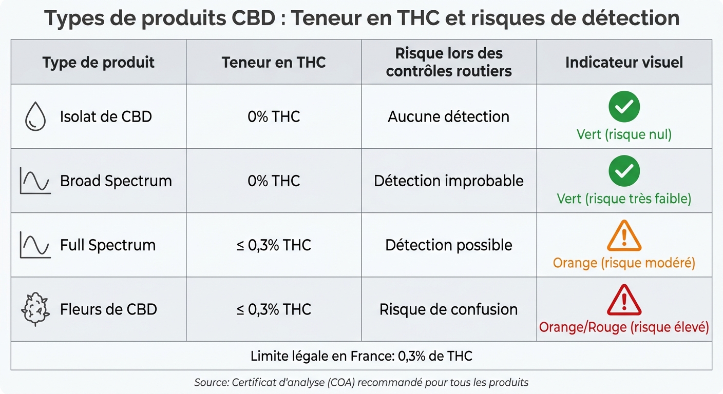 Comparaison des types de produits CBD et risques de détection THC