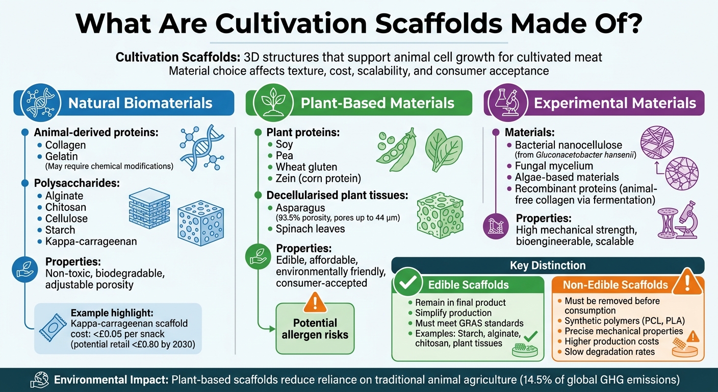 Cultivation Scaffold Materials: Types, Examples, and Key Properties