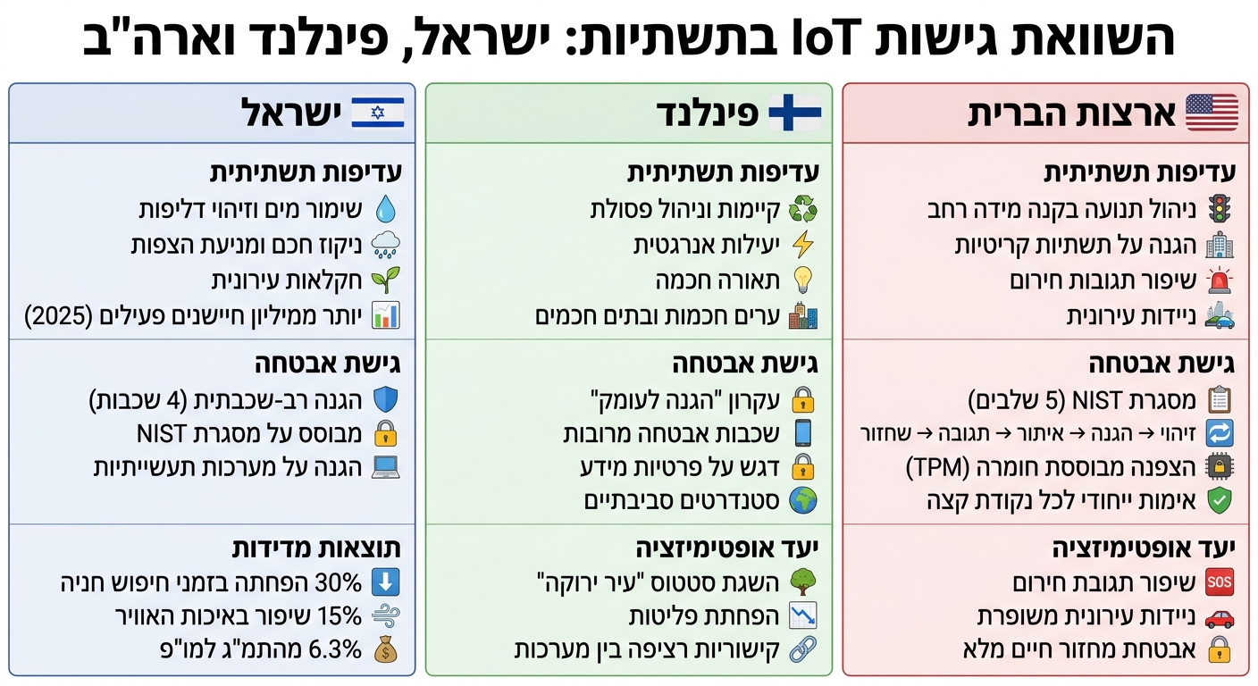 השוואת יישומי IoT בתשתיות: ישראל, פינלנד וארה