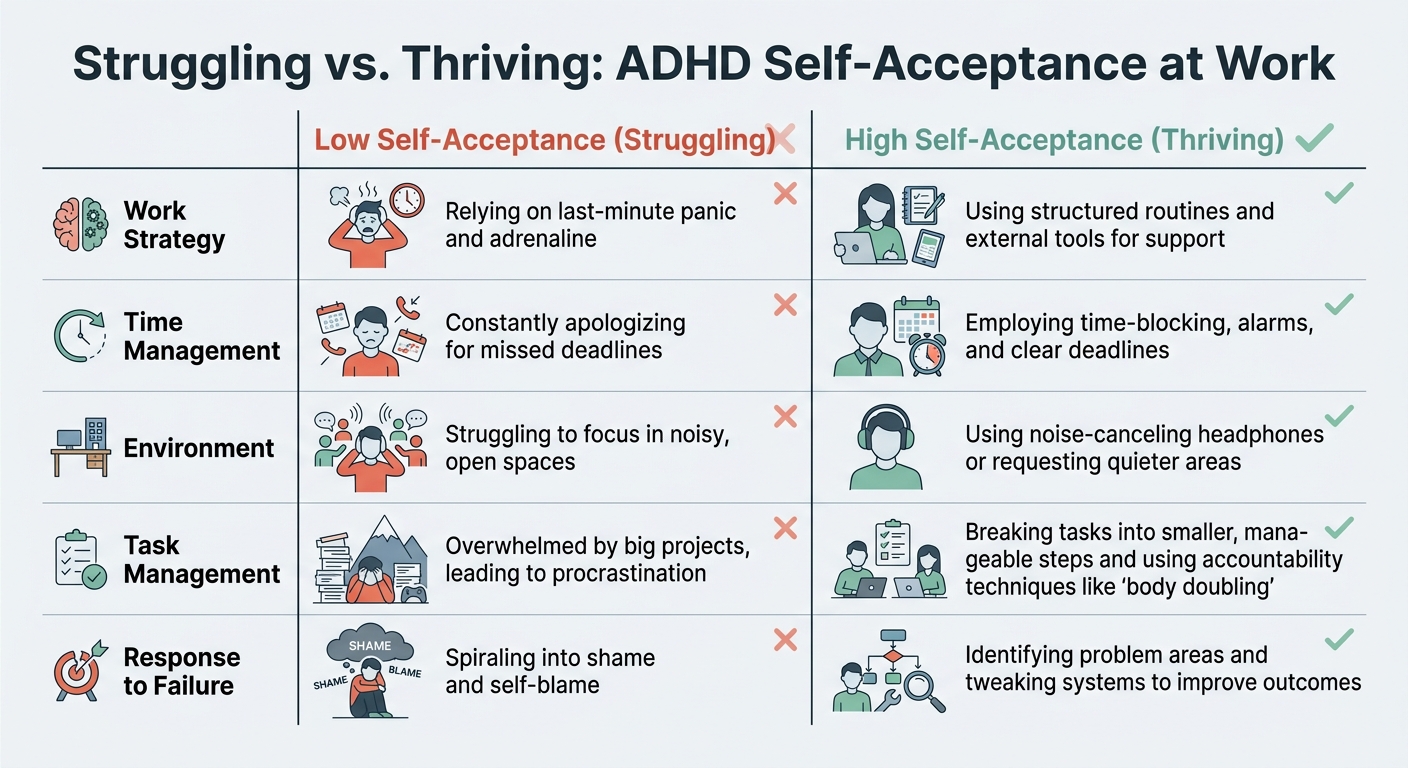 ADHD at Work: Struggling vs Thriving Comparison Chart