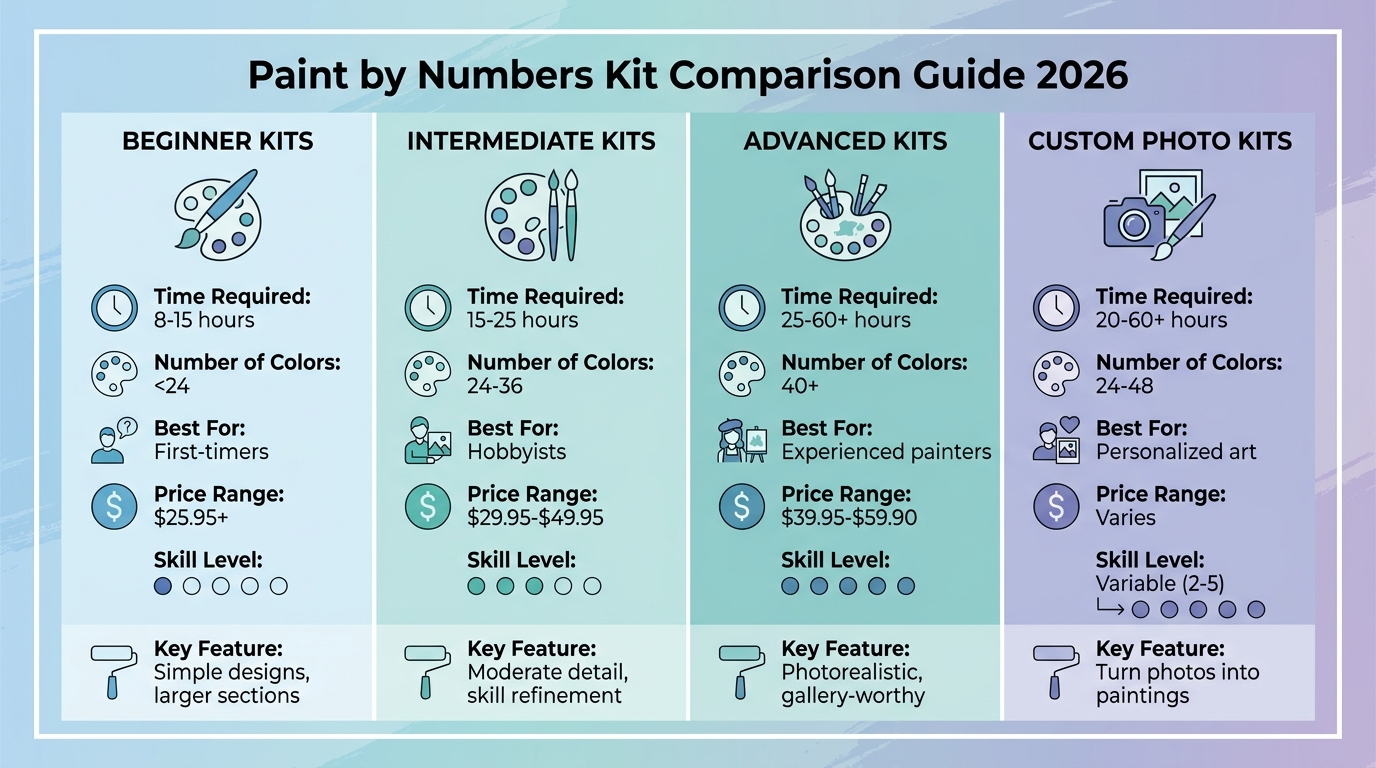 Paint by Numbers Kit Comparison: Beginner to Advanced Levels