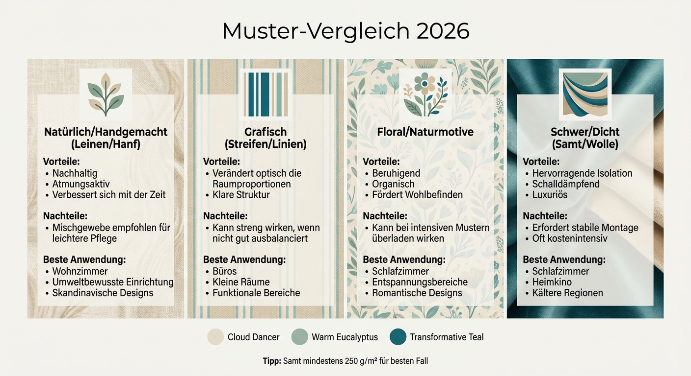 Mustertrends 2026 für Vorhänge: Material- und Mustervergleich