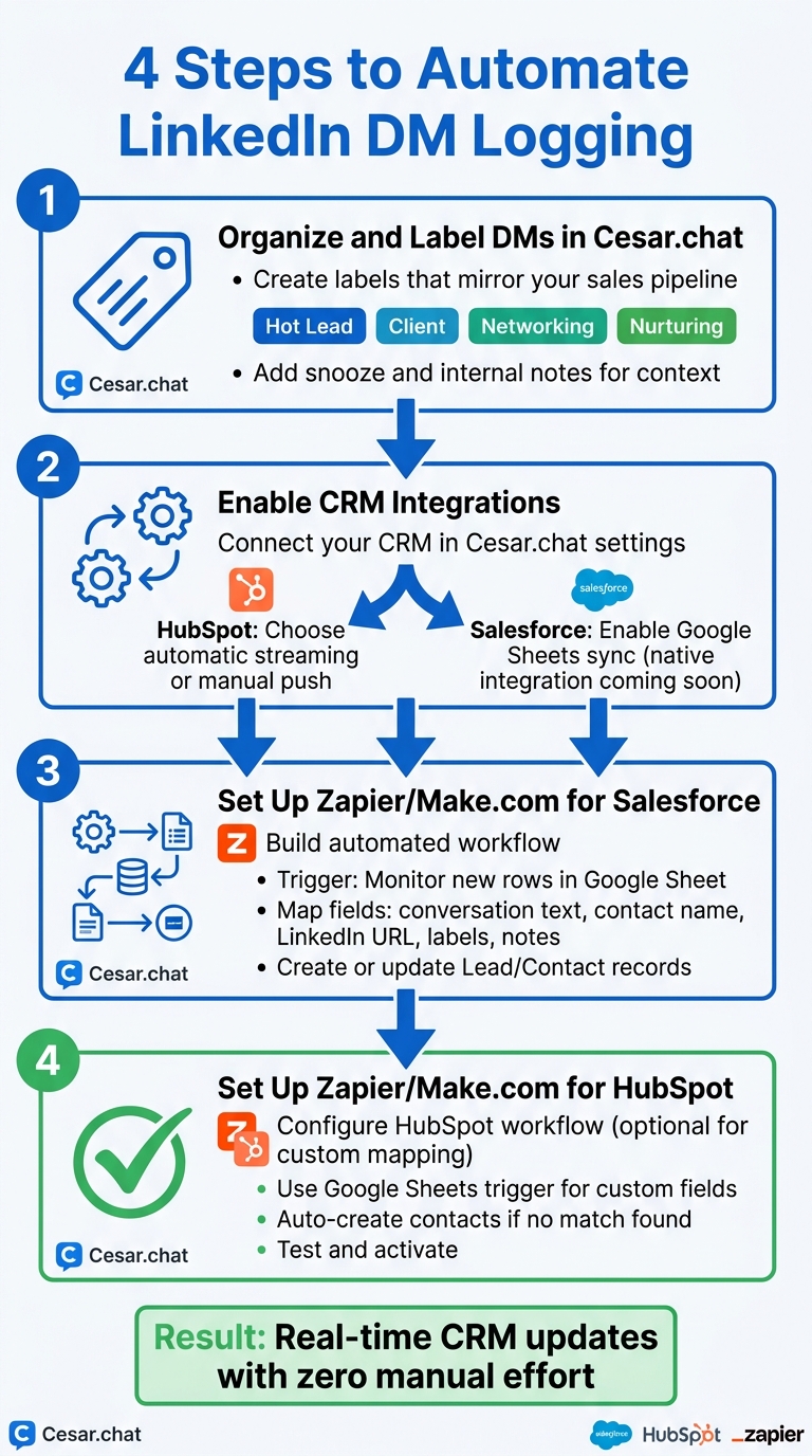 4-Step Process to Automate LinkedIn DM Logging into Salesforce or HubSpot