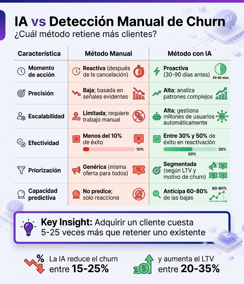 IA vs Detección Manual de Churn: Comparación de Efectividad