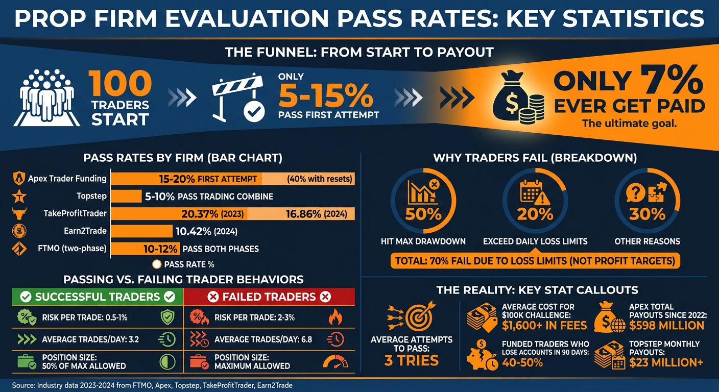 Prop Firm Evaluation Pass Rates and Trader Success Statistics