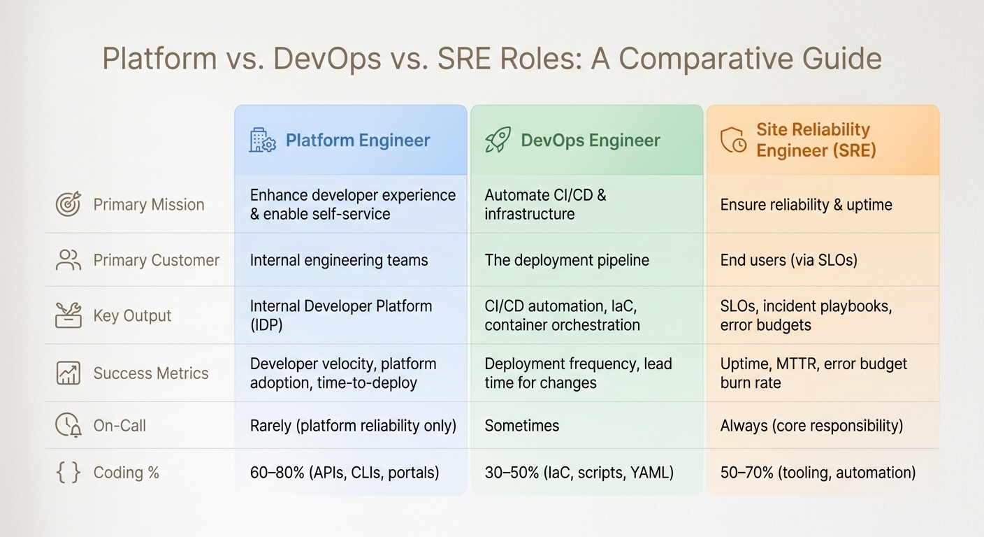 Platform Engineer vs DevOps vs SRE: Key Differences and Responsibilities