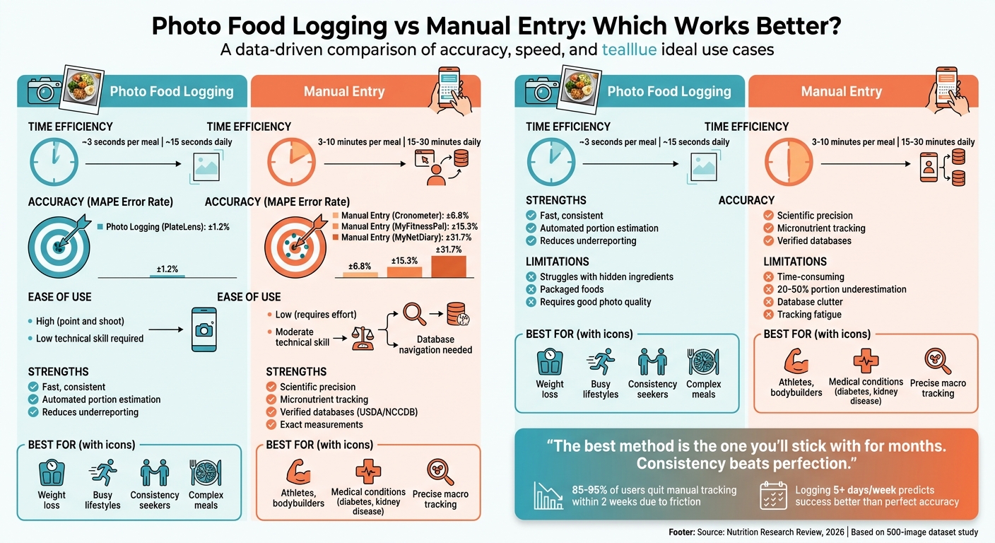 Photo Food Logging vs Manual Entry: Accuracy, Time, and Best Use Cases Comparison