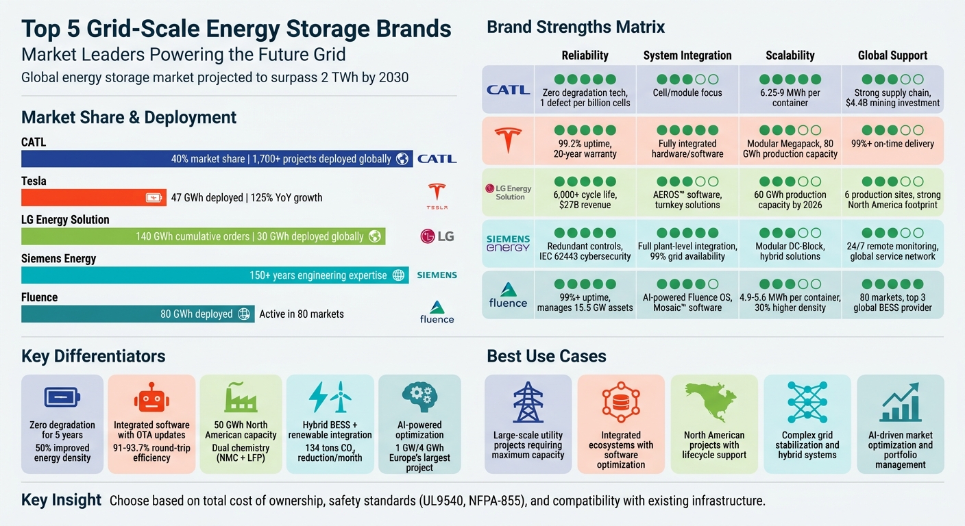 Top 5 Grid-Scale Energy Storage Brands Comparison: Market Share, Capabilities & Performance