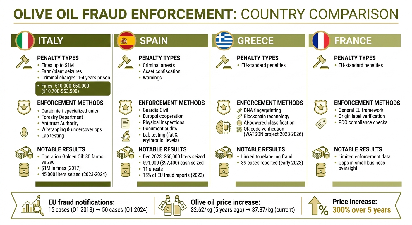 Olive Oil Fraud Penalties and Enforcement Methods Across EU Countries