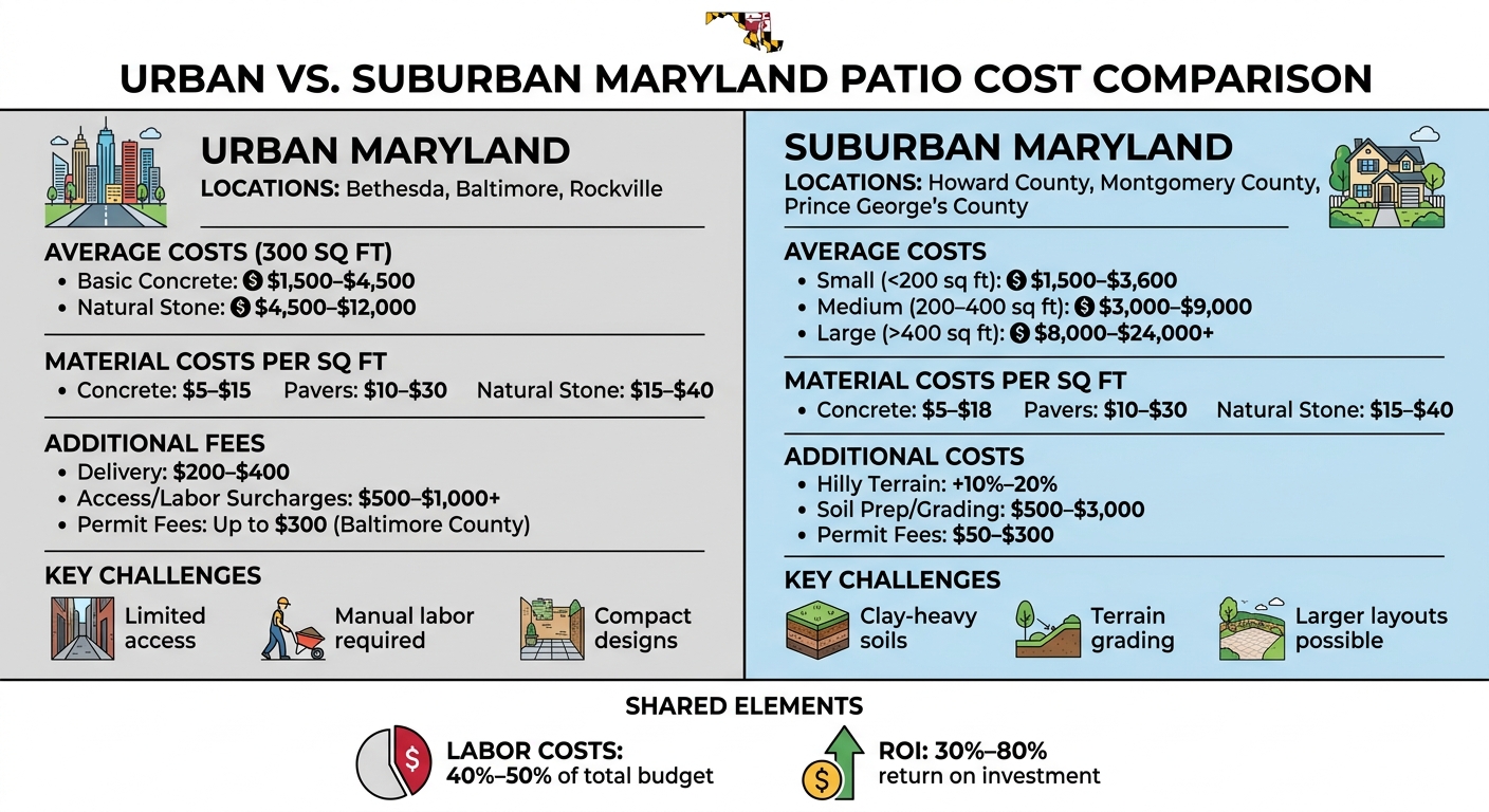 Urban vs Suburban Maryland Patio Costs Comparison
