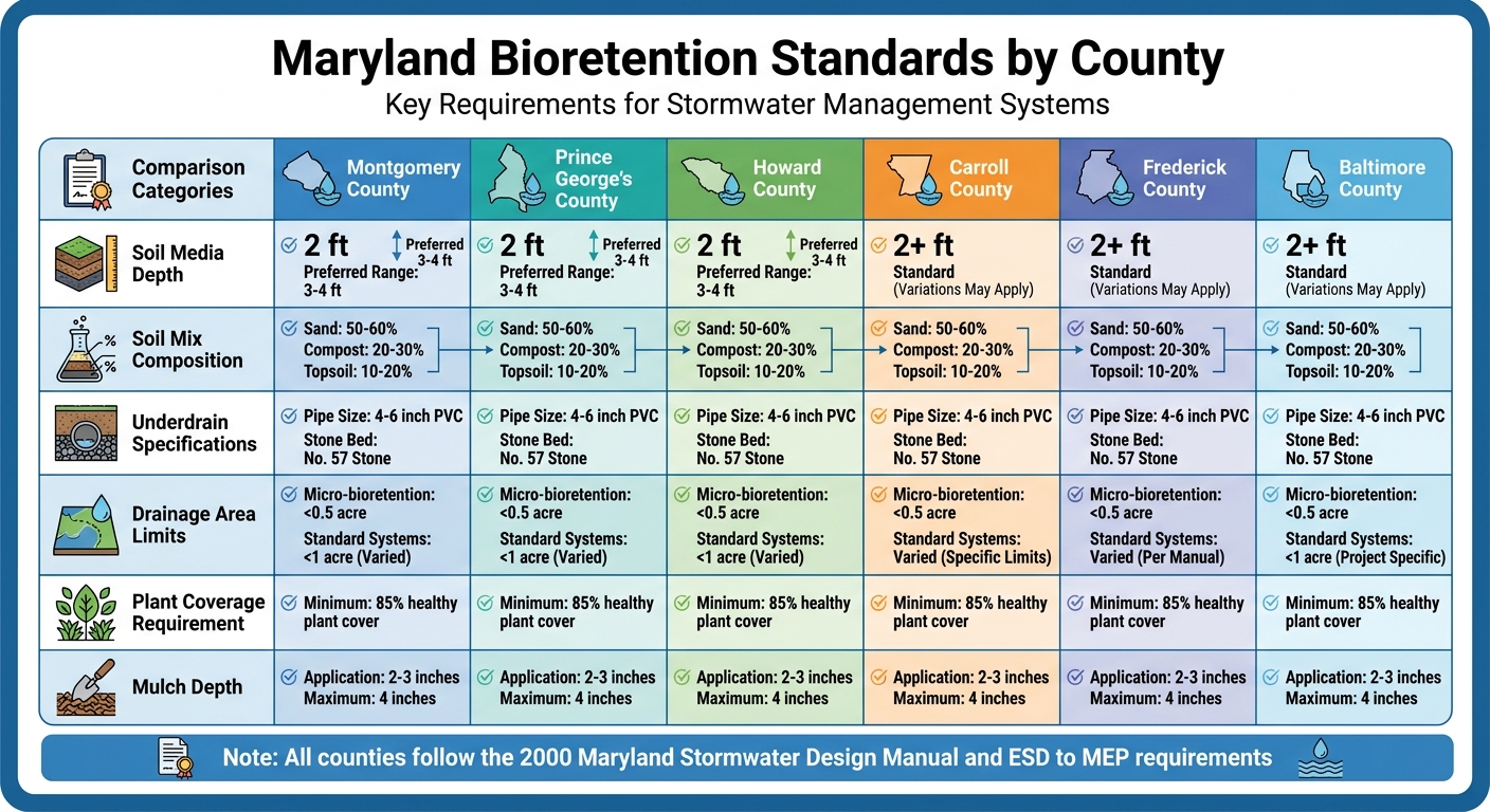 Maryland Bioretention System Components and Standards by County