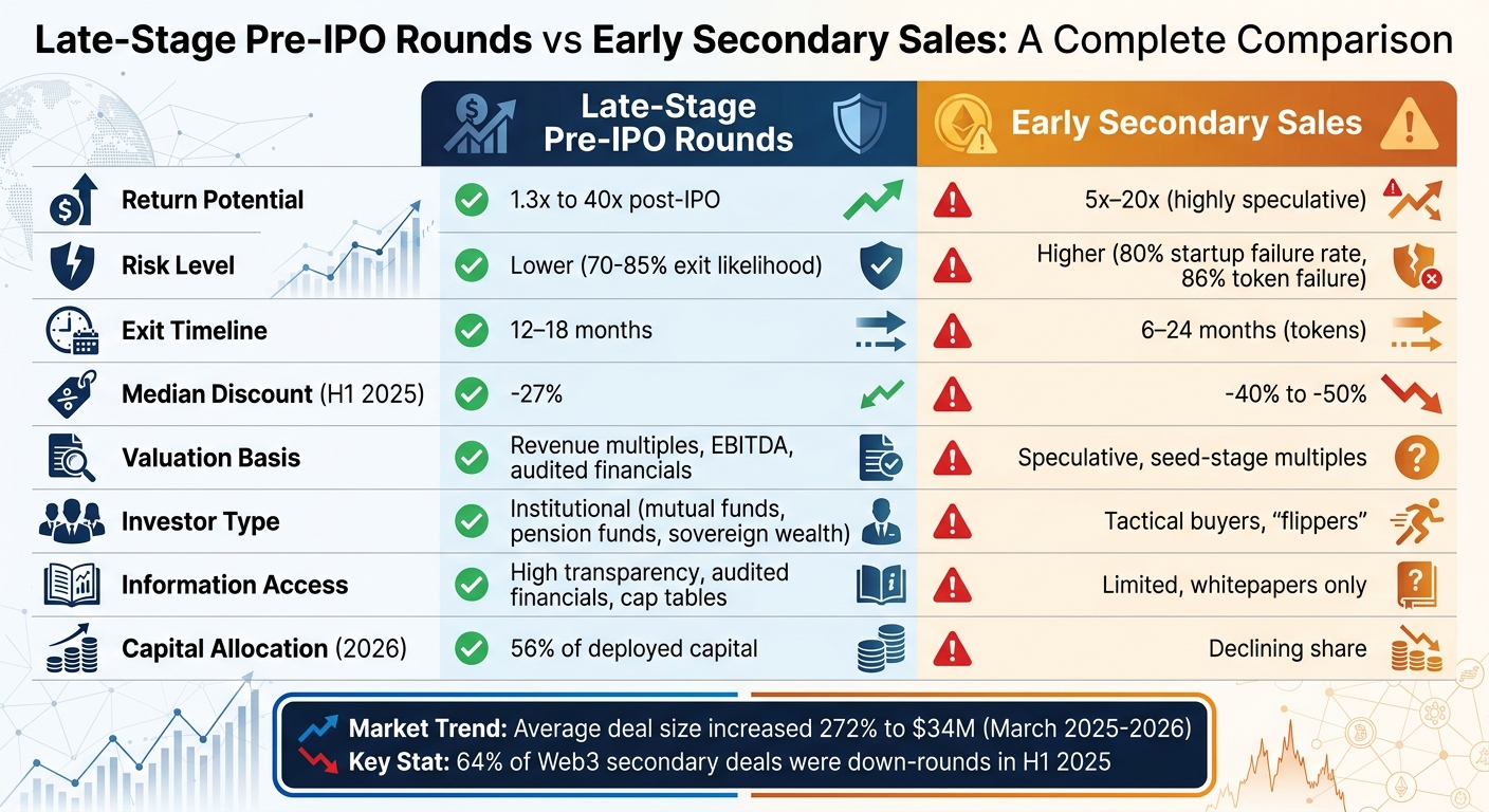 Late-Stage Pre-IPO vs Early Secondary Sales Comparison