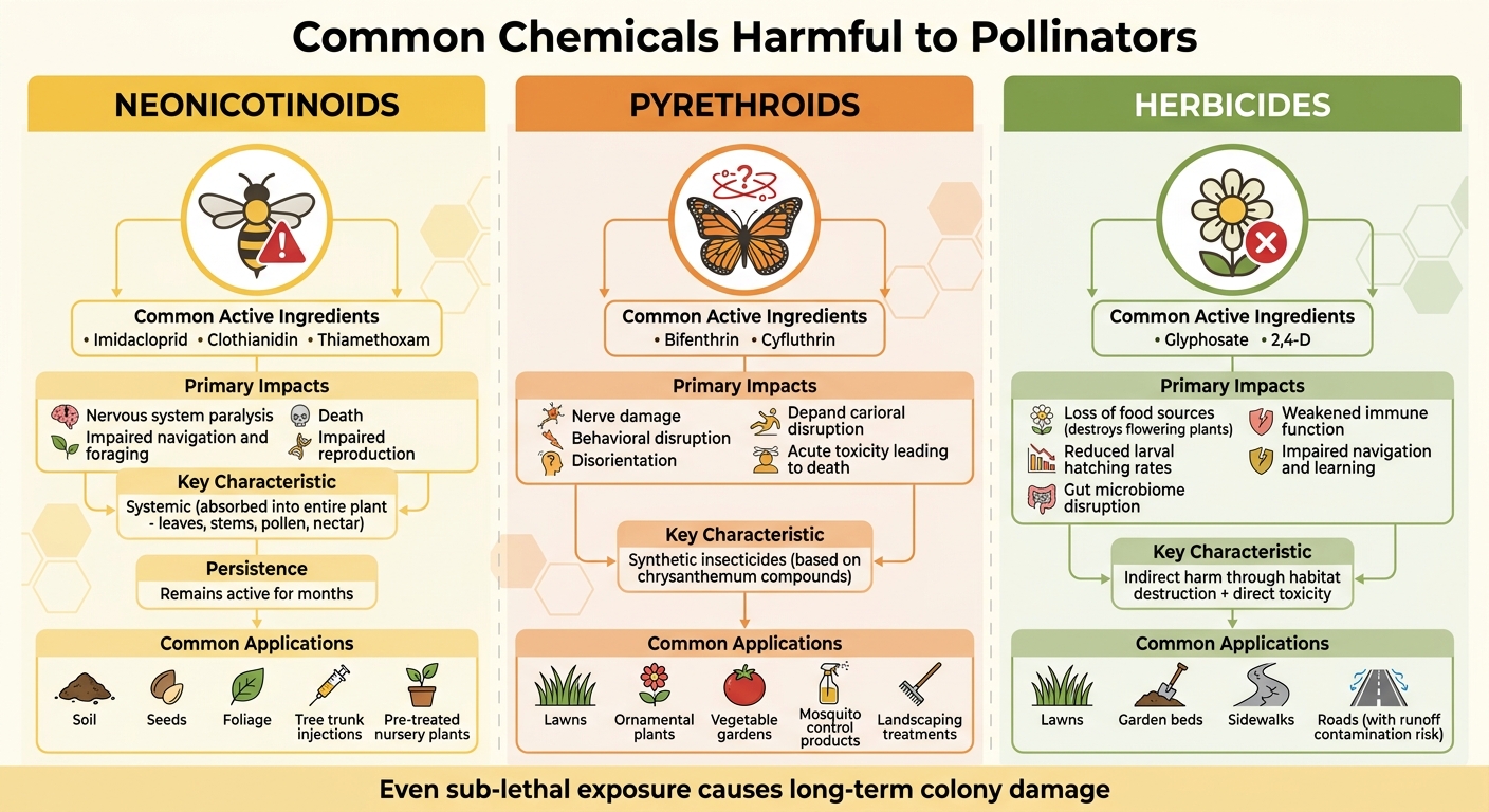 Three Major Chemical Threats to Pollinators: Impacts and Sources